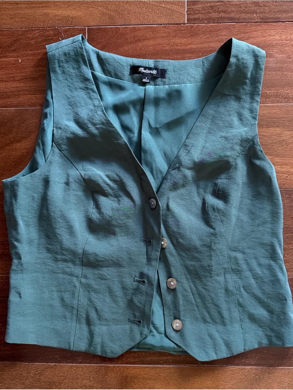 Madewell Teal Green V-Neck Buttoned Tailored Vest